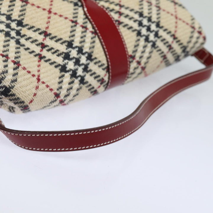 Burberry Nova Check Blue Label Shoulder Bag Wool Beige Silver Auth 86336