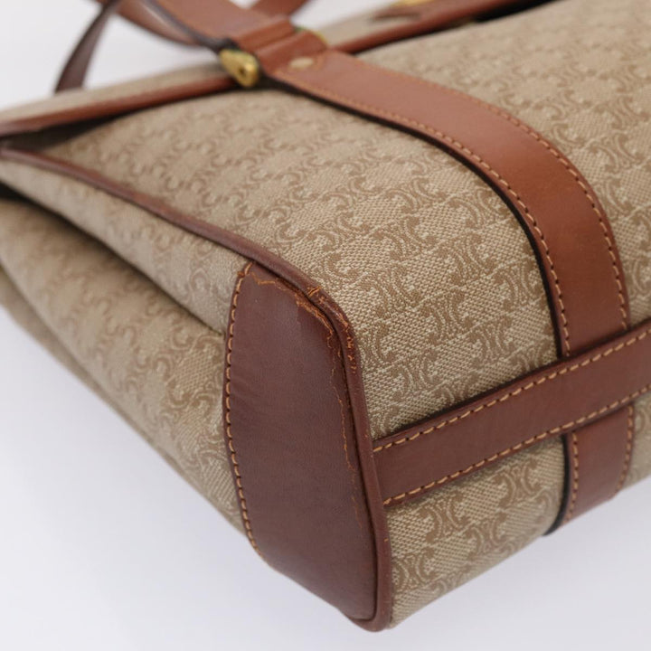 Celine Macadam Canvas Hand Bag Beige Gold Auth 86426