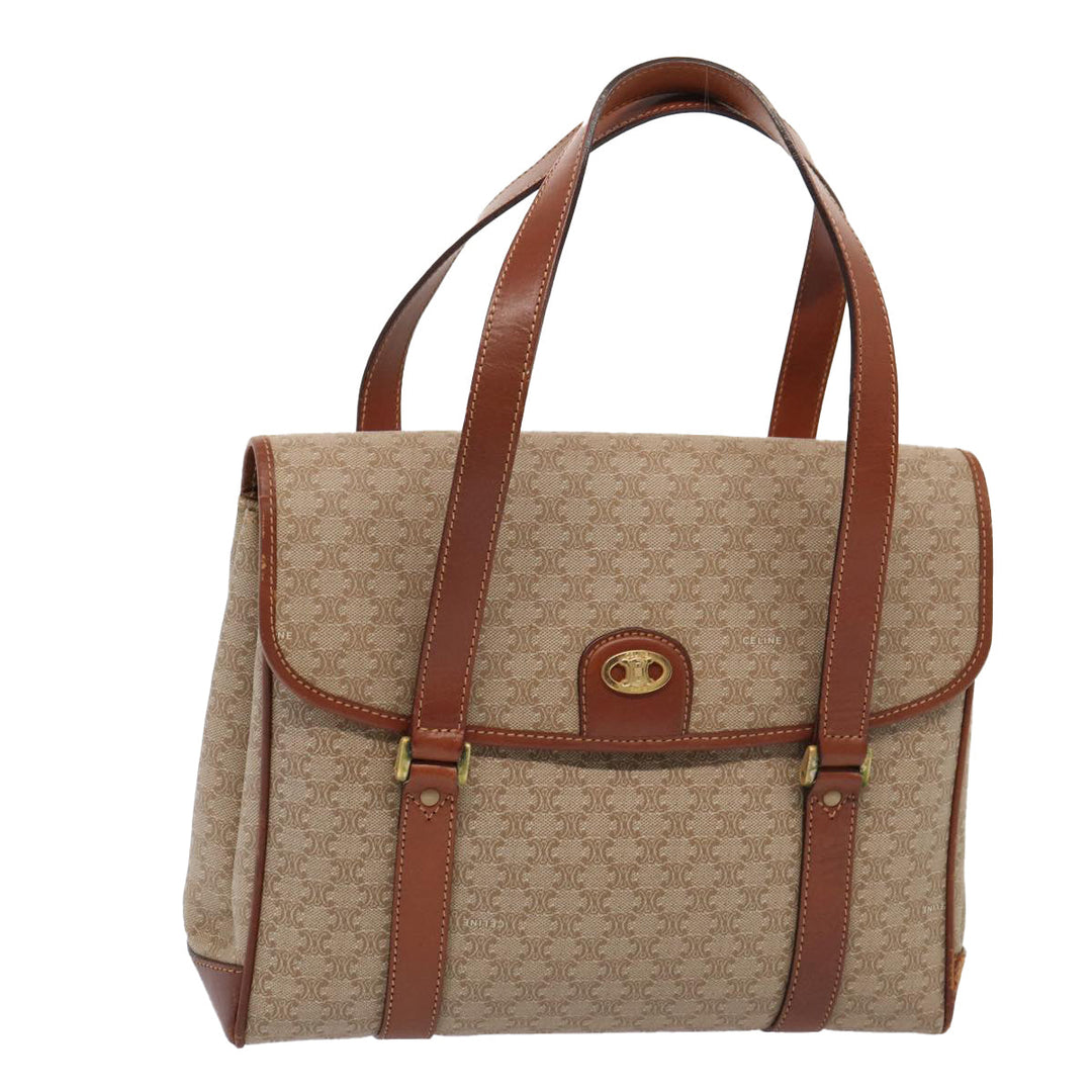 Celine Macadam Canvas Hand Bag Beige Gold Auth 86426