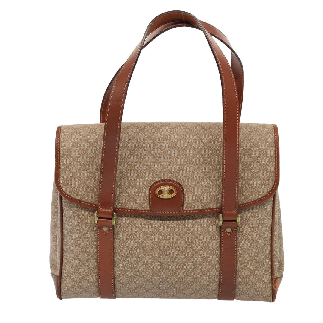 Celine Macadam Canvas Hand Bag Beige Gold Auth 86426