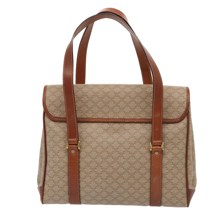 Celine Macadam Canvas Hand Bag Beige Gold Auth 86426