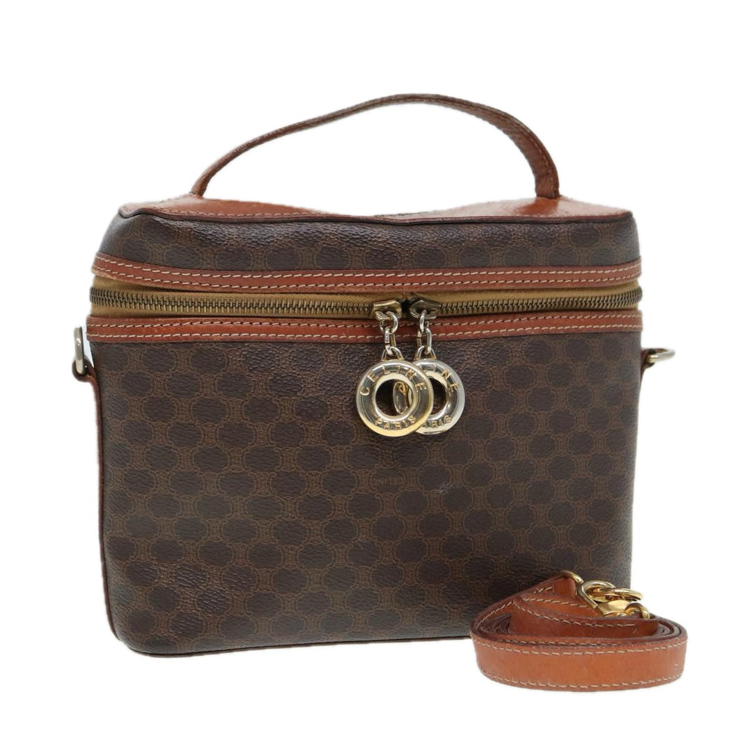 Celine Macadam Canvas Hand Bag PVC Leather 2way Brown Gold Auth 86428