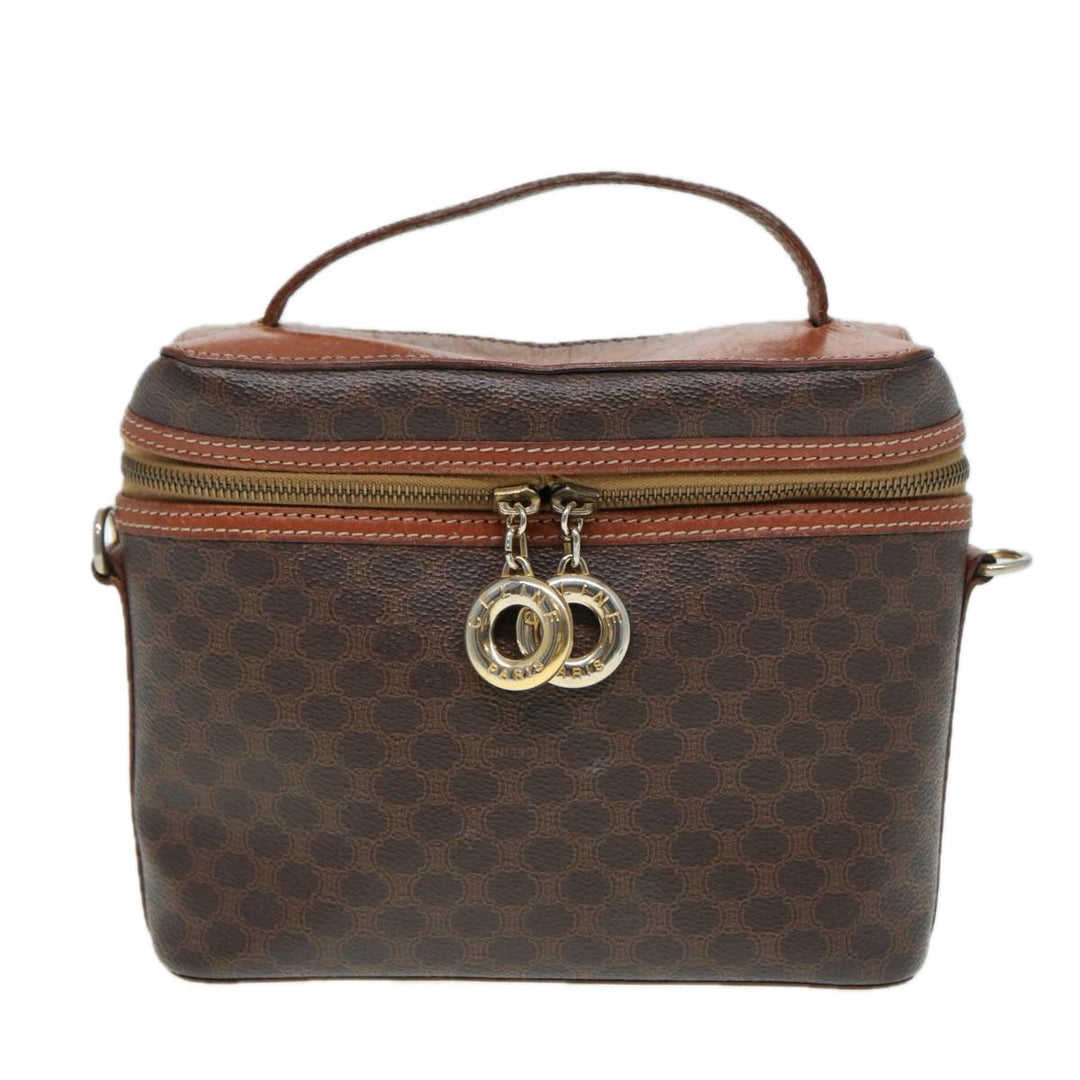 Celine Macadam Canvas Hand Bag PVC Leather 2way Brown Gold Auth 86428