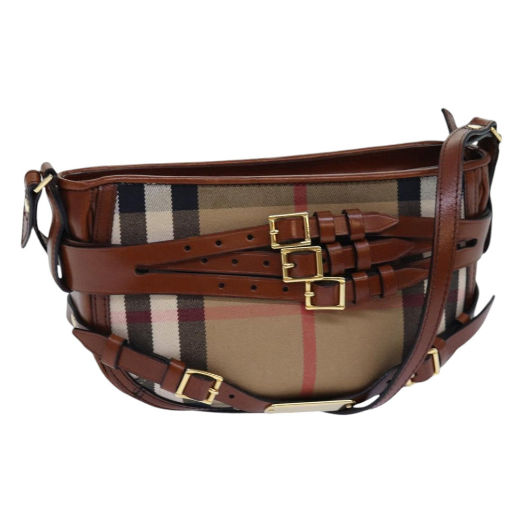 Burberry Nova Check Shoulder Bag Canvas Beige Gold Auth 86429