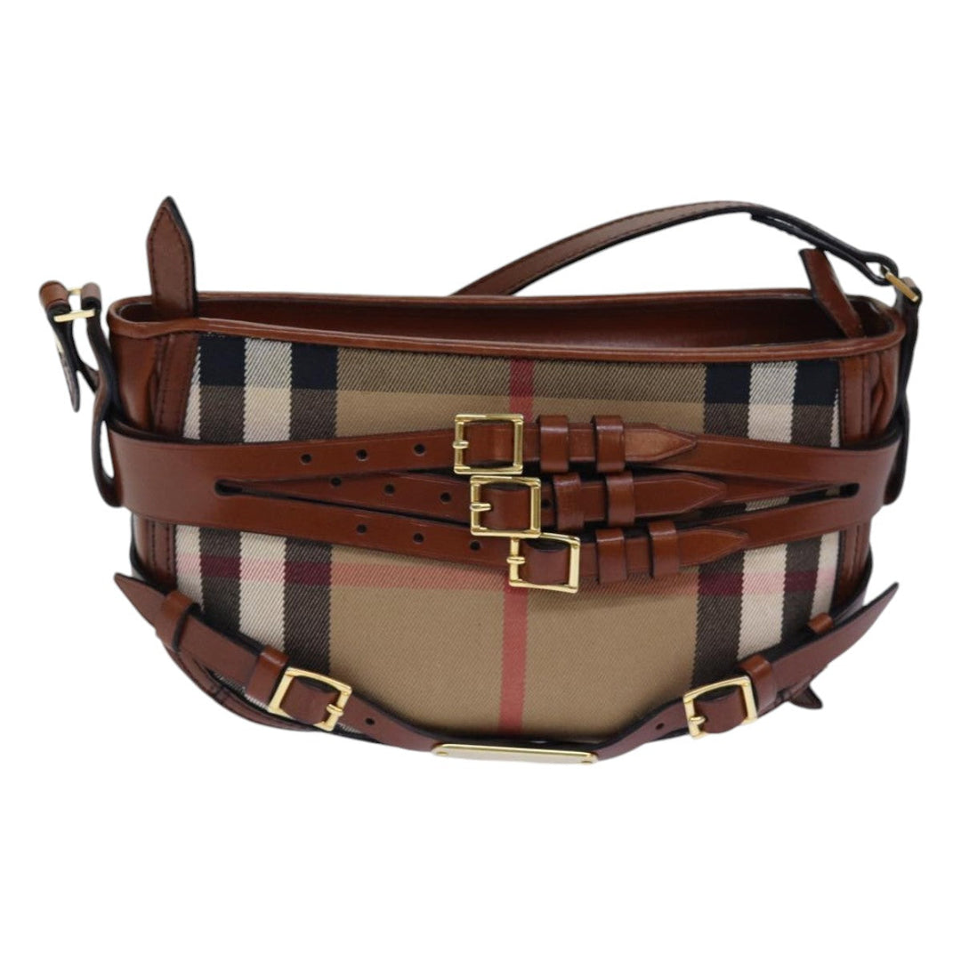 Burberry Nova Check Shoulder Bag Canvas Beige Gold Auth 86429