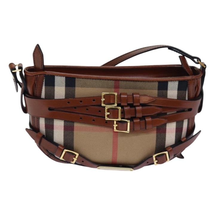 Burberry Nova Check Shoulder Bag Canvas Beige Gold Auth 86429