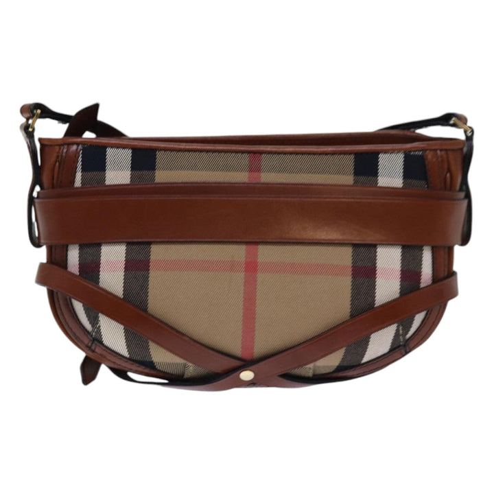 Burberry Nova Check Shoulder Bag Canvas Beige Gold Auth 86429
