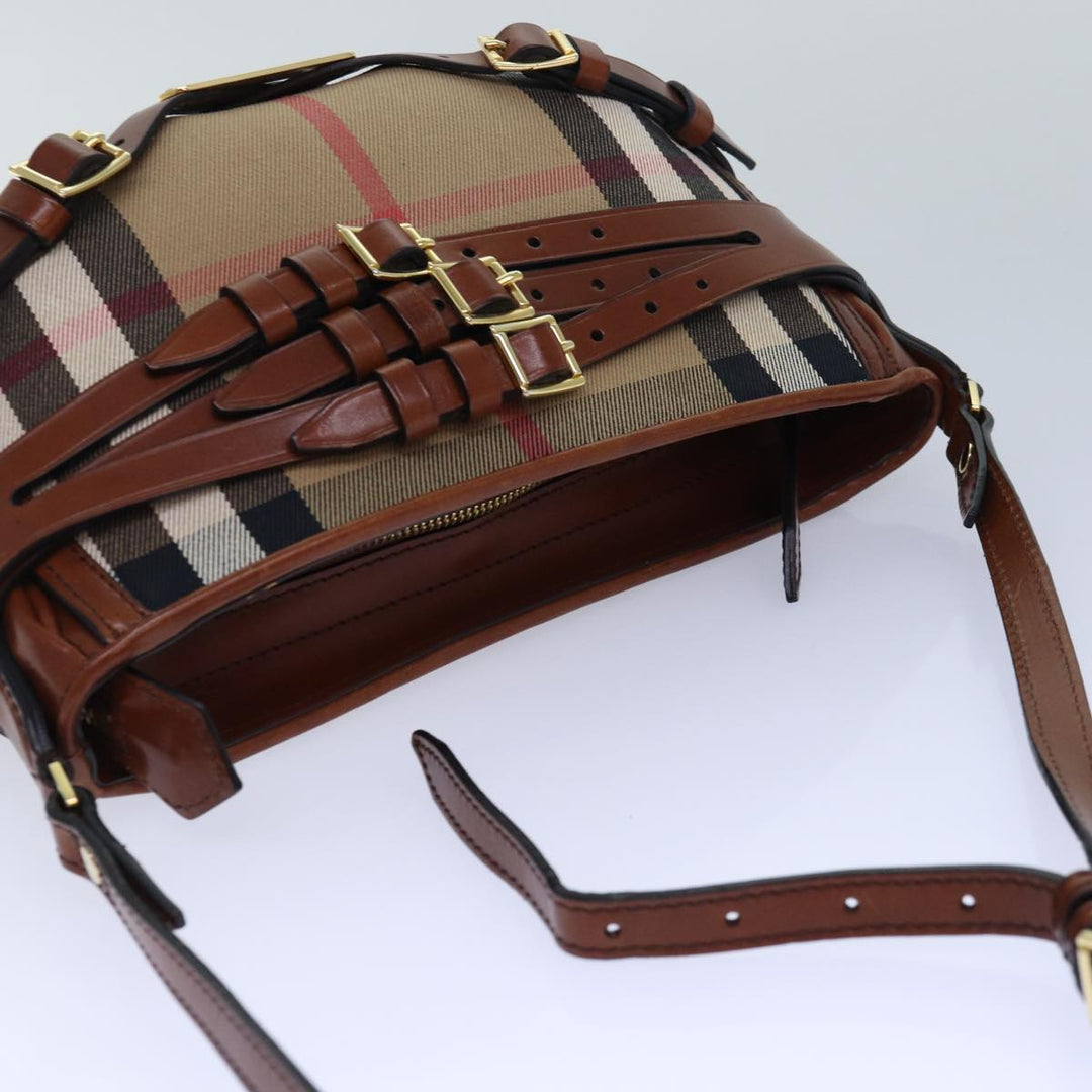 Burberry Nova Check Shoulder Bag Canvas Beige Gold Auth 86429