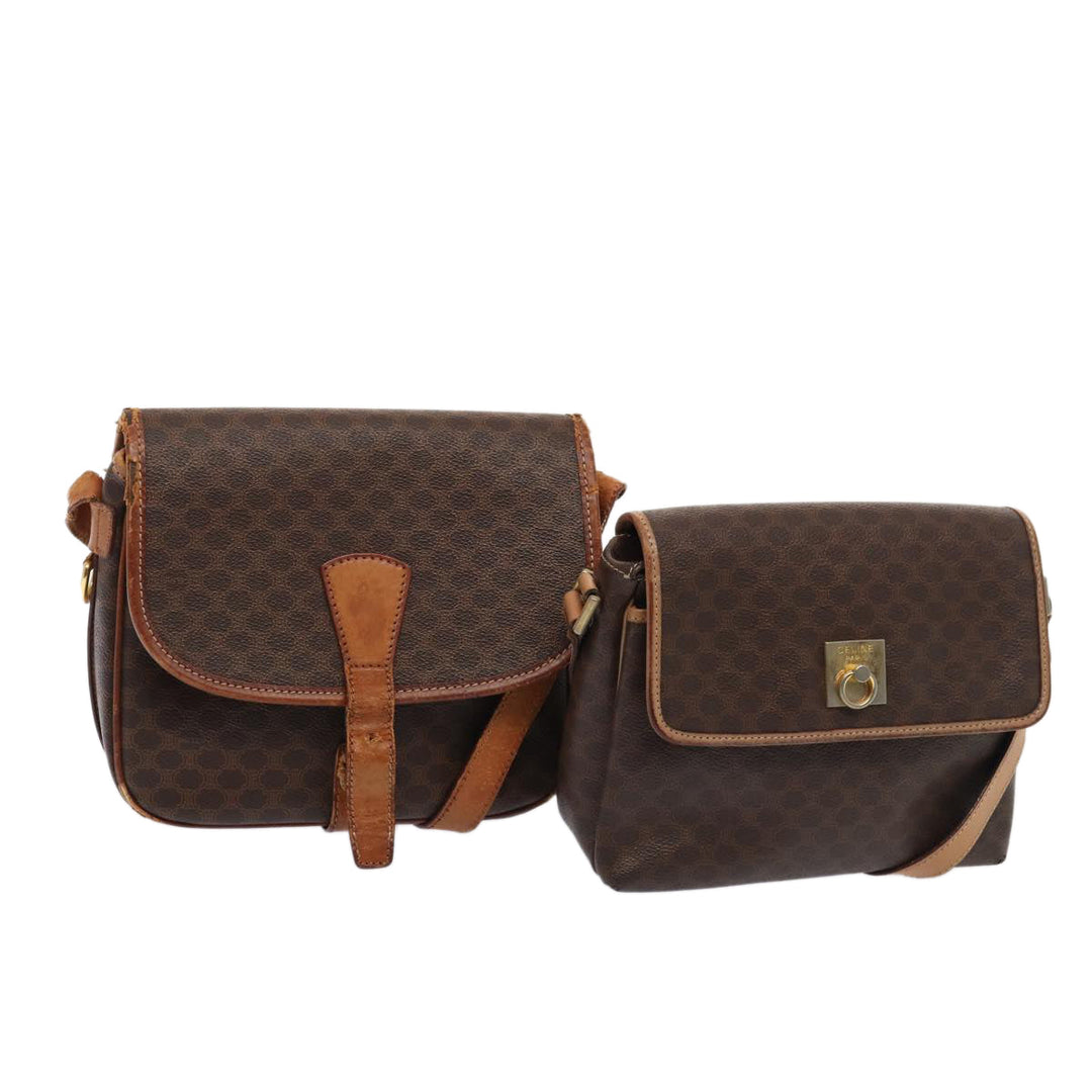 Celine Macadam Canvas Shoulder Bag 2Set Brown Auth 86463