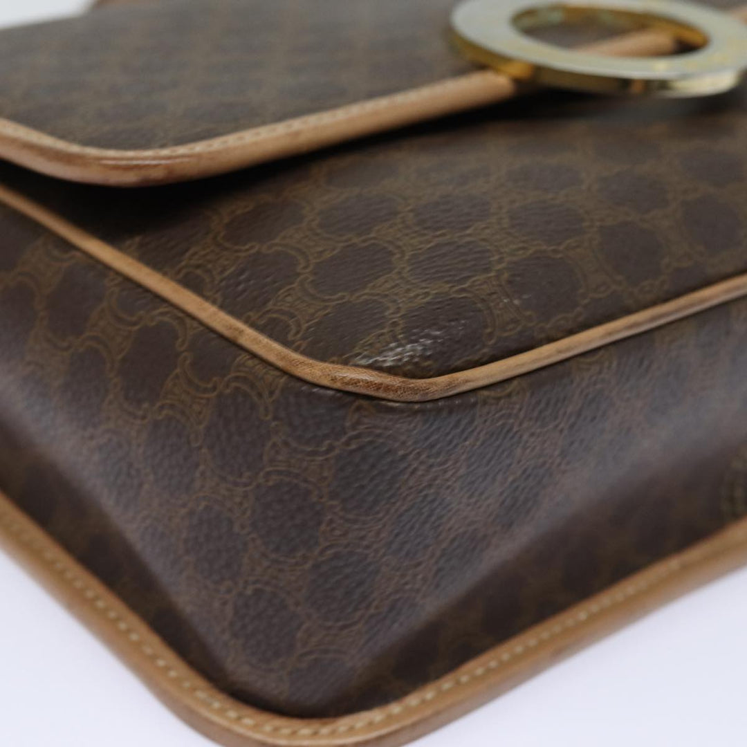 Celine Macadam Canvas Shoulder Bag PVC Leather Brown Gold Auth 86522