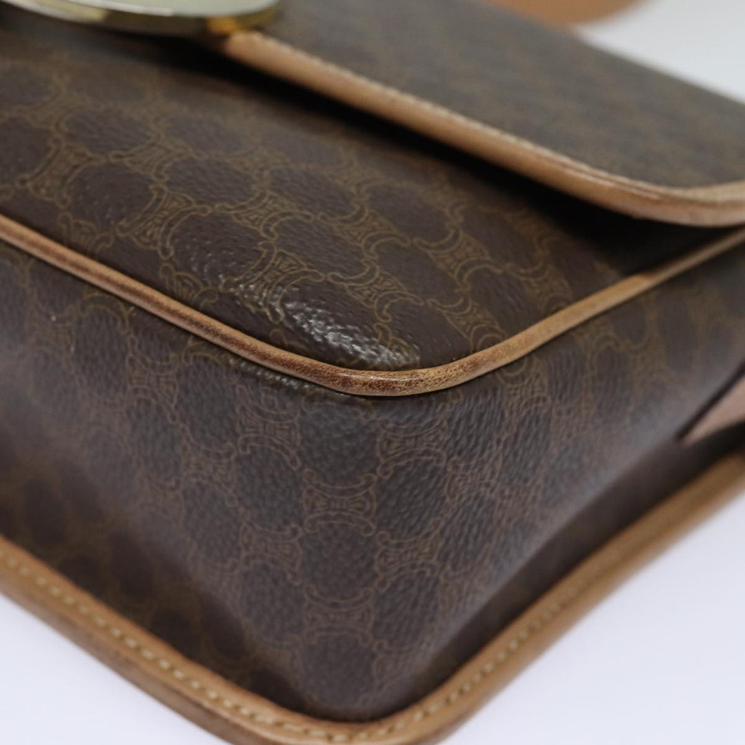 Celine Macadam Canvas Shoulder Bag PVC Leather Brown Gold Auth 86522