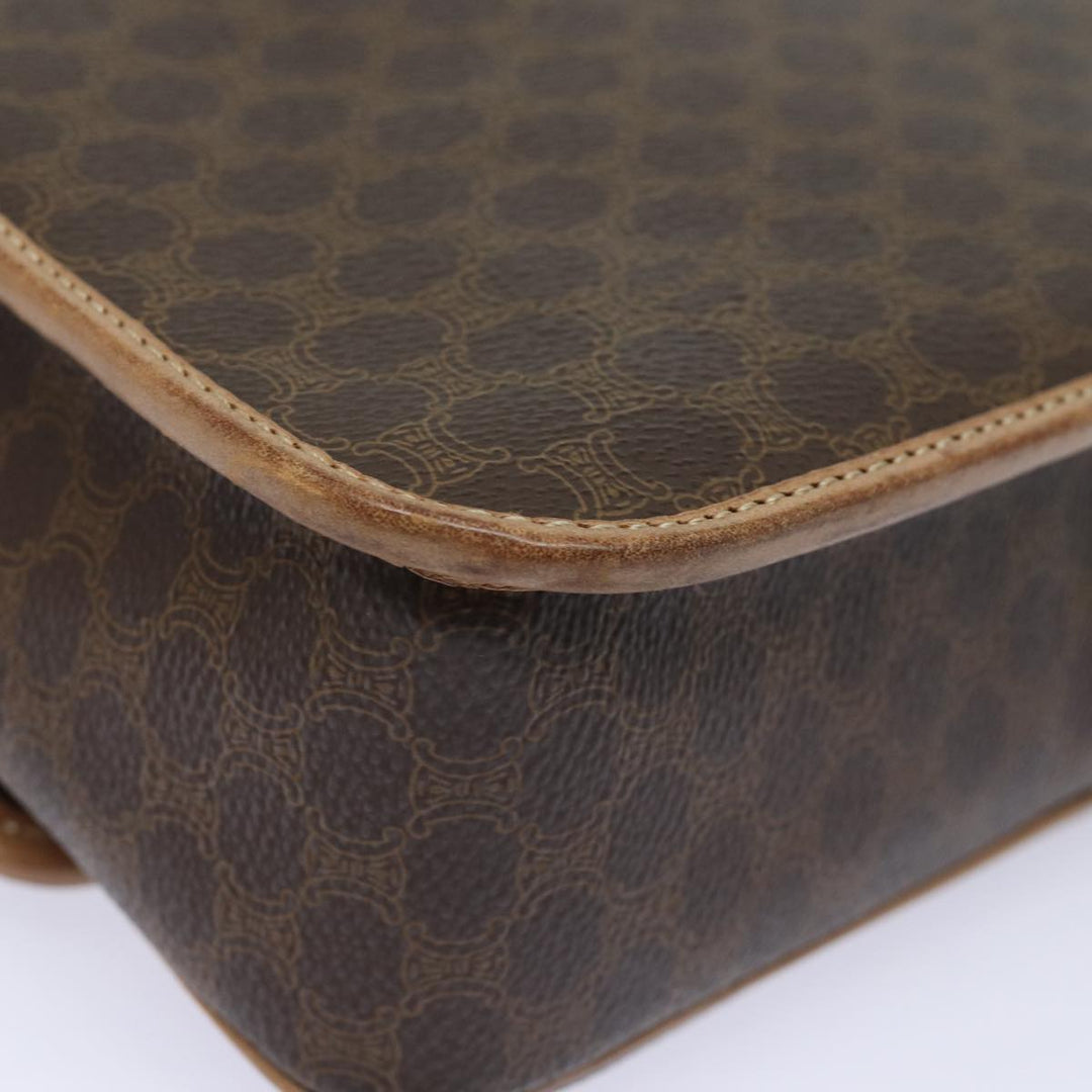Celine Macadam Canvas Shoulder Bag PVC Leather Brown Gold Auth 86522