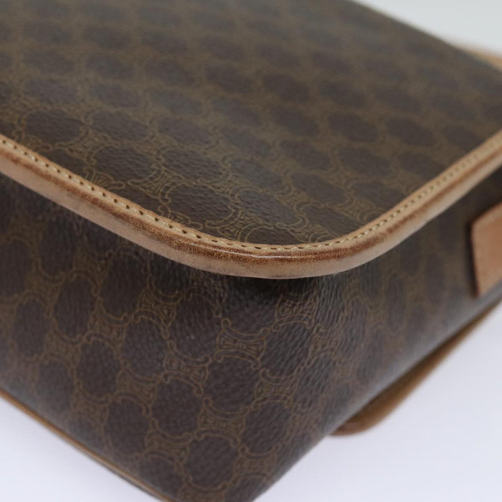 Celine Macadam Canvas Shoulder Bag PVC Leather Brown Gold Auth 86522
