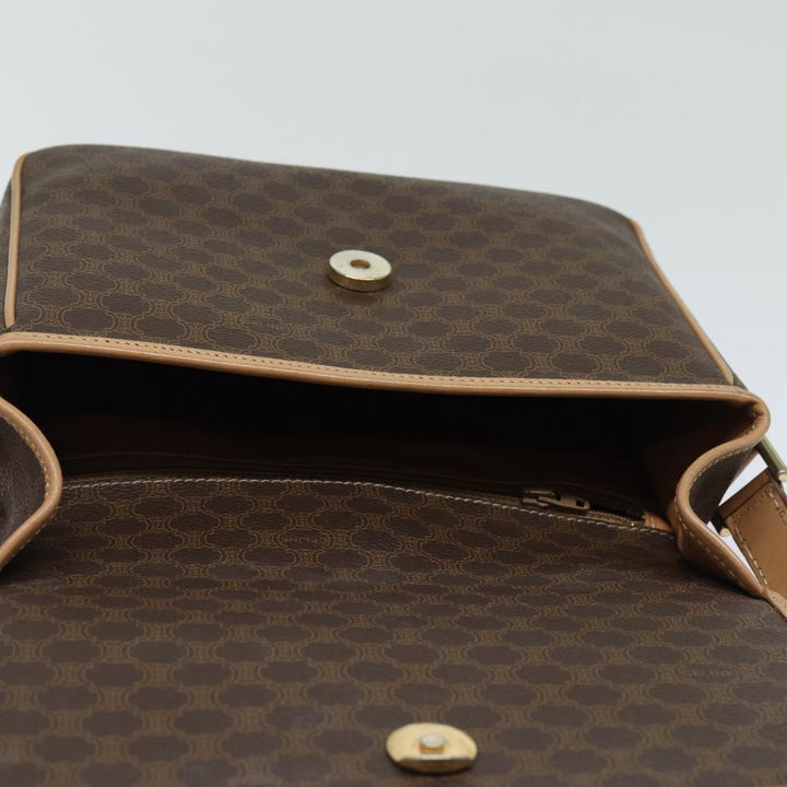 Celine Macadam Canvas Shoulder Bag PVC Leather Brown Gold Auth 86522