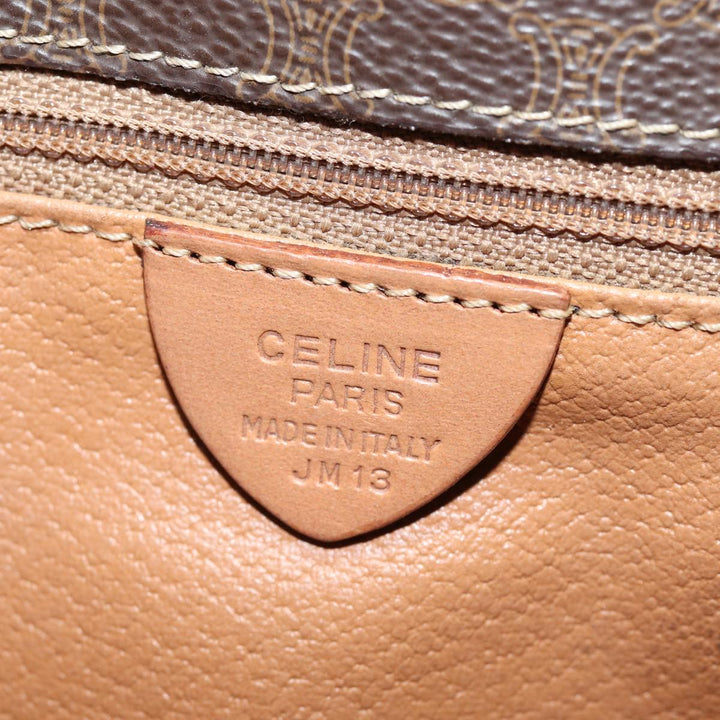 Celine Macadam Canvas Shoulder Bag PVC Leather Brown Gold Auth 86522