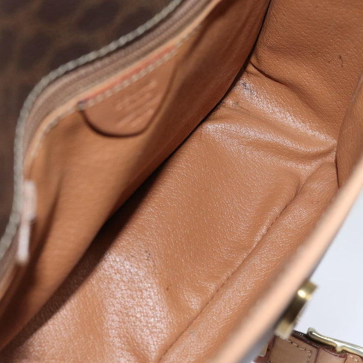 Celine Macadam Canvas Shoulder Bag PVC Leather Brown Gold Auth 86522