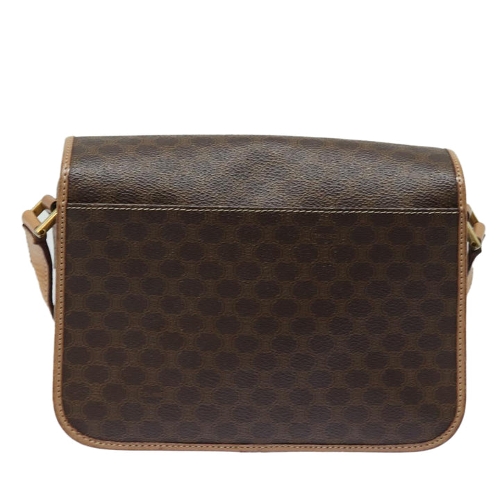 Celine Macadam Canvas Shoulder Bag PVC Leather Brown Gold Auth 86522