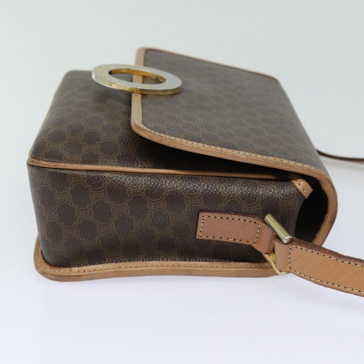 Celine Macadam Canvas Shoulder Bag PVC Leather Brown Gold Auth 86522