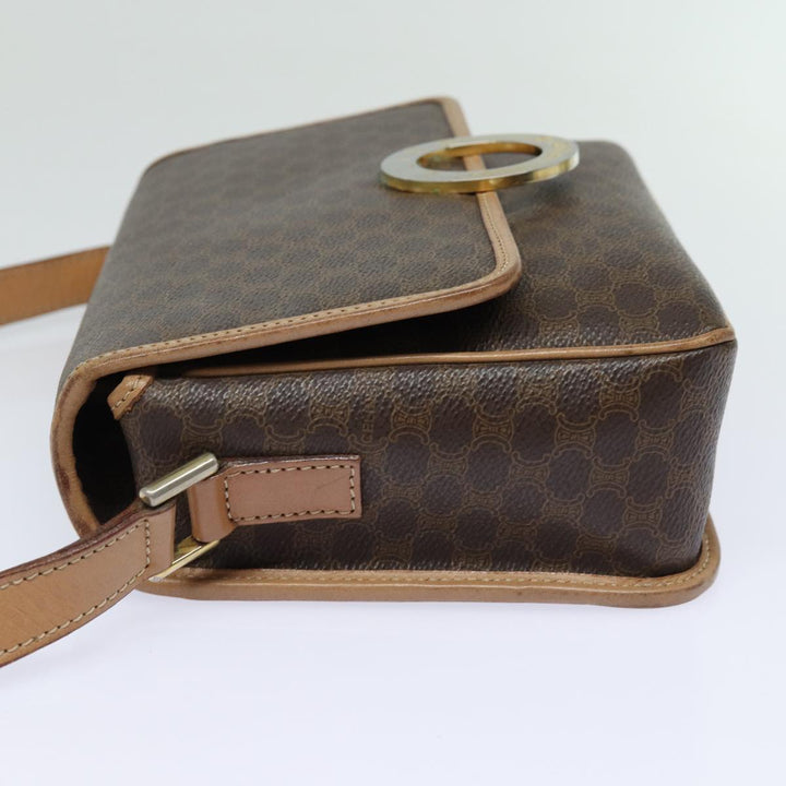 Celine Macadam Canvas Shoulder Bag PVC Leather Brown Gold Auth 86522