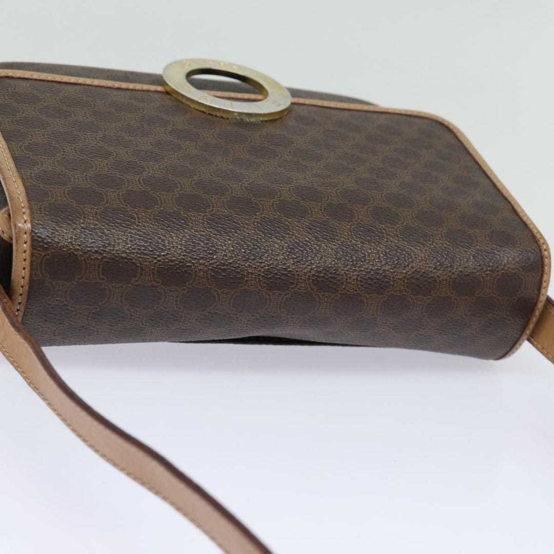 Celine Macadam Canvas Shoulder Bag PVC Leather Brown Gold Auth 86522