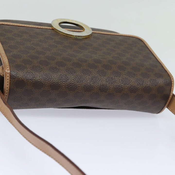 Celine Macadam Canvas Shoulder Bag PVC Leather Brown Gold Auth 86522