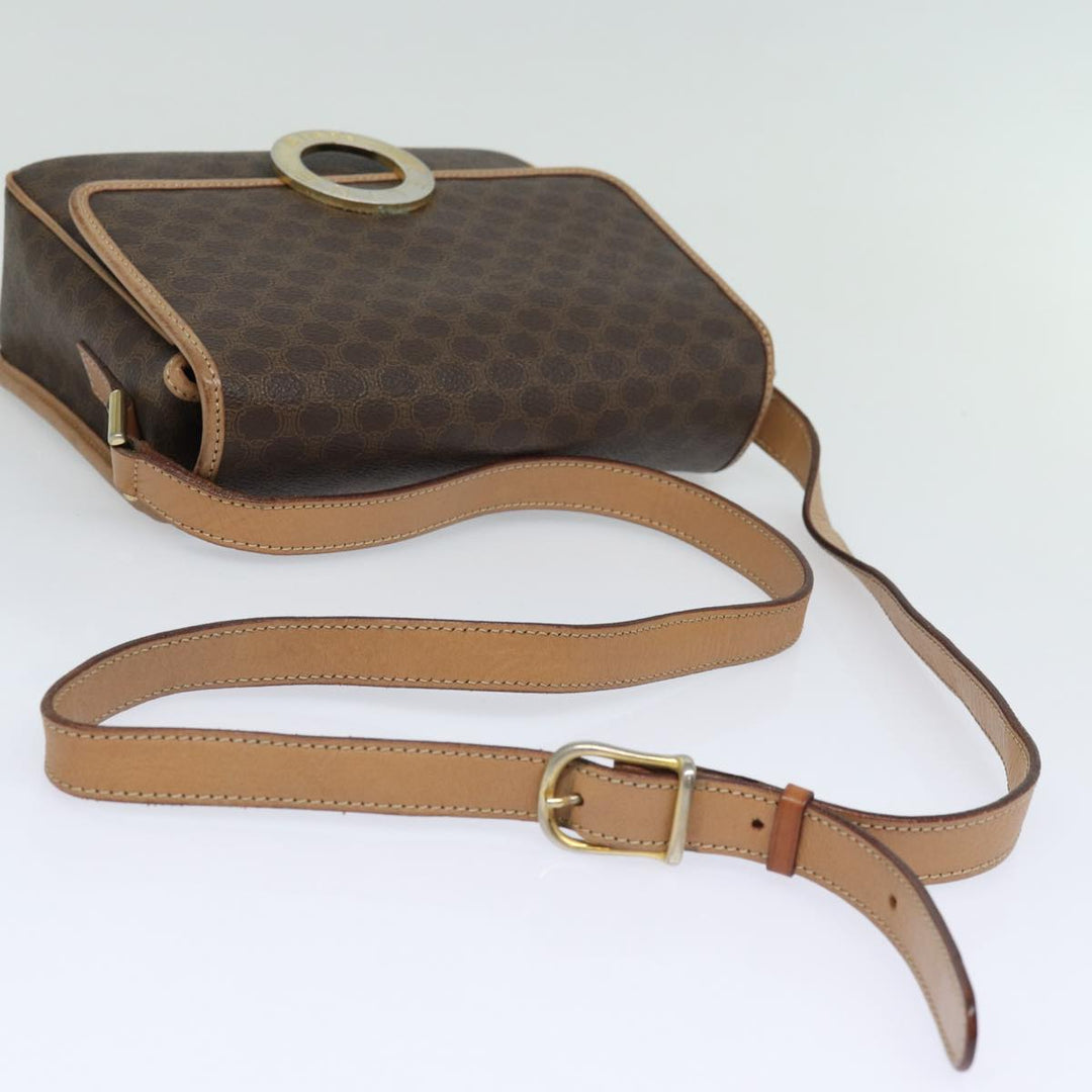 Celine Macadam Canvas Shoulder Bag PVC Leather Brown Gold Auth 86522