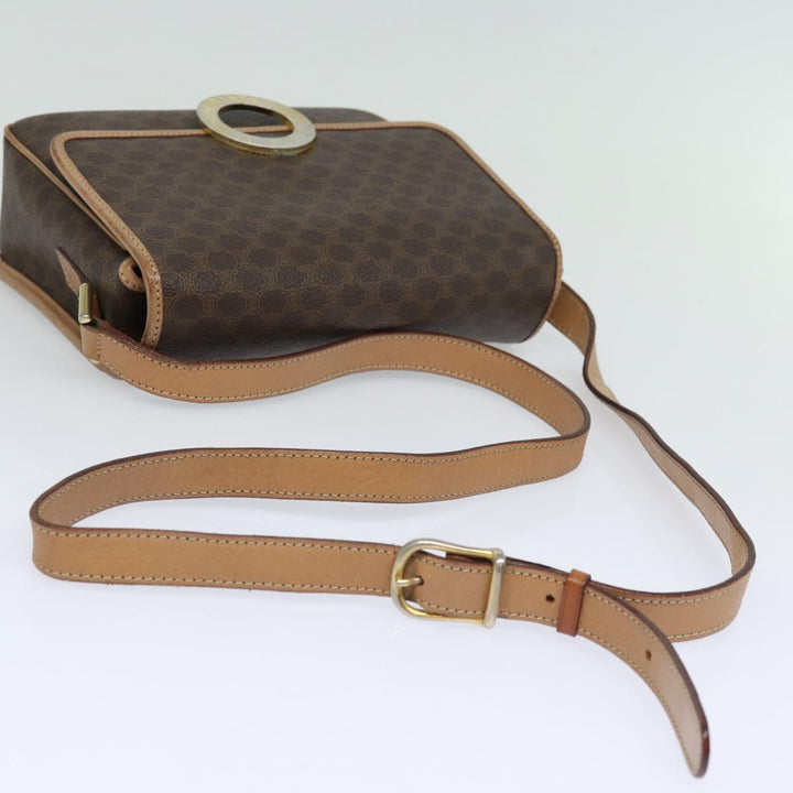 Celine Macadam Canvas Shoulder Bag PVC Leather Brown Gold Auth 86522