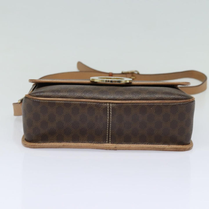 Celine Macadam Canvas Shoulder Bag PVC Leather Brown Gold Auth 86522