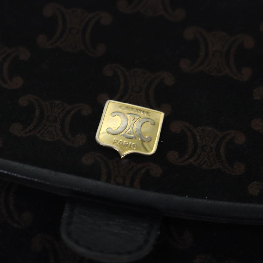 Celine Macadam Canvas Shoulder Bag Gold Black Auth 86637