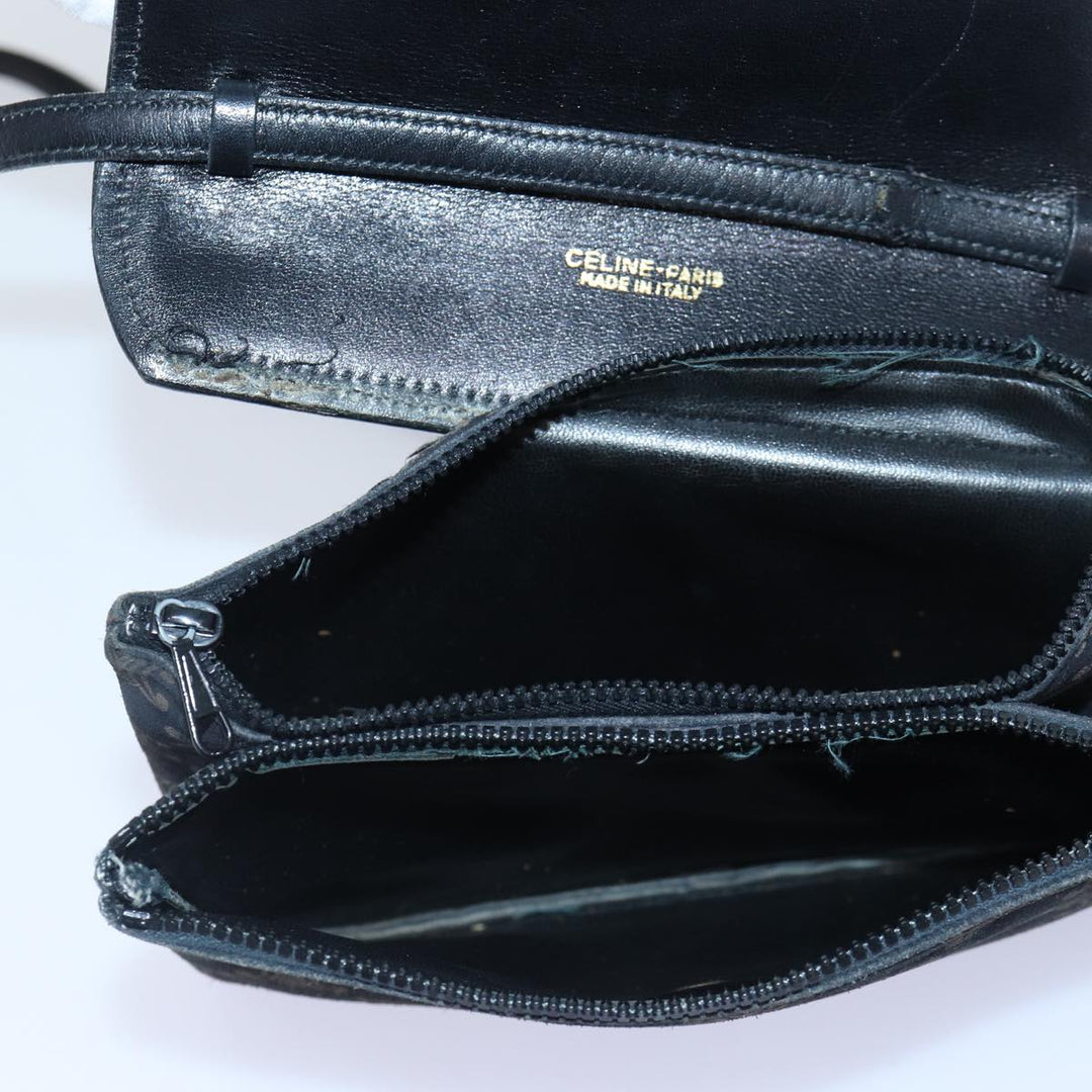 Celine Macadam Canvas Shoulder Bag Gold Black Auth 86637