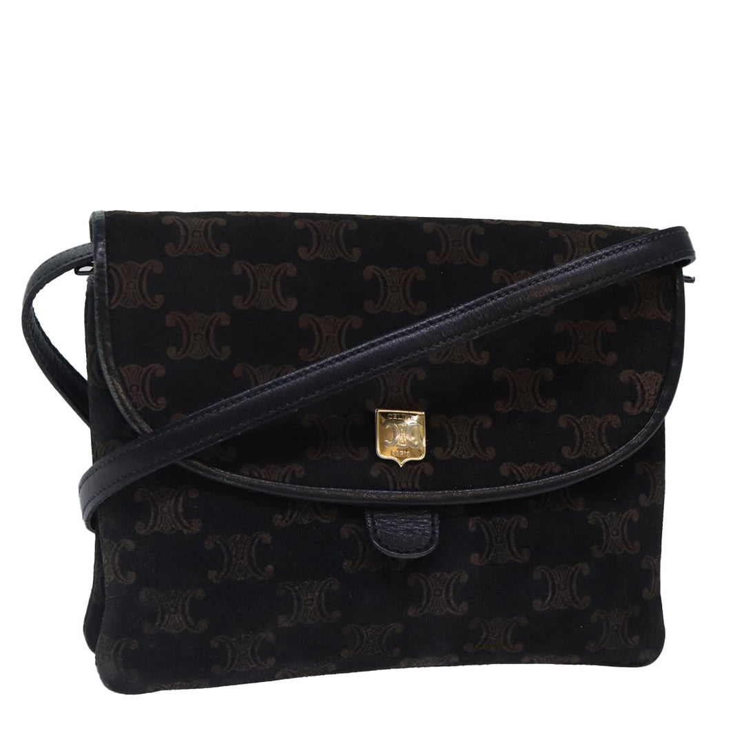 Celine Macadam Canvas Shoulder Bag Gold Black Auth 86637