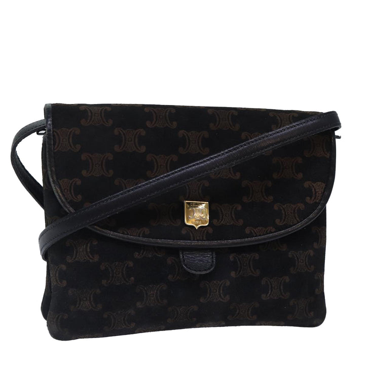 Celine Macadam Canvas Shoulder Bag Gold Black Auth 86637