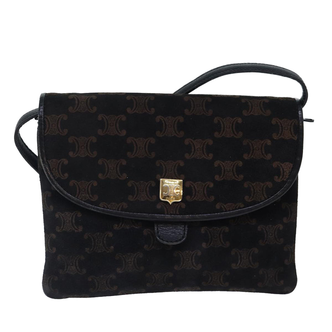 Celine Macadam Canvas Shoulder Bag Gold Black Auth 86637