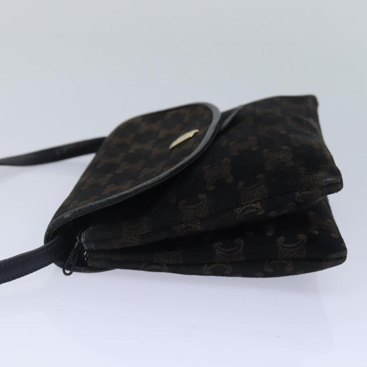 Celine Macadam Canvas Shoulder Bag Gold Black Auth 86637
