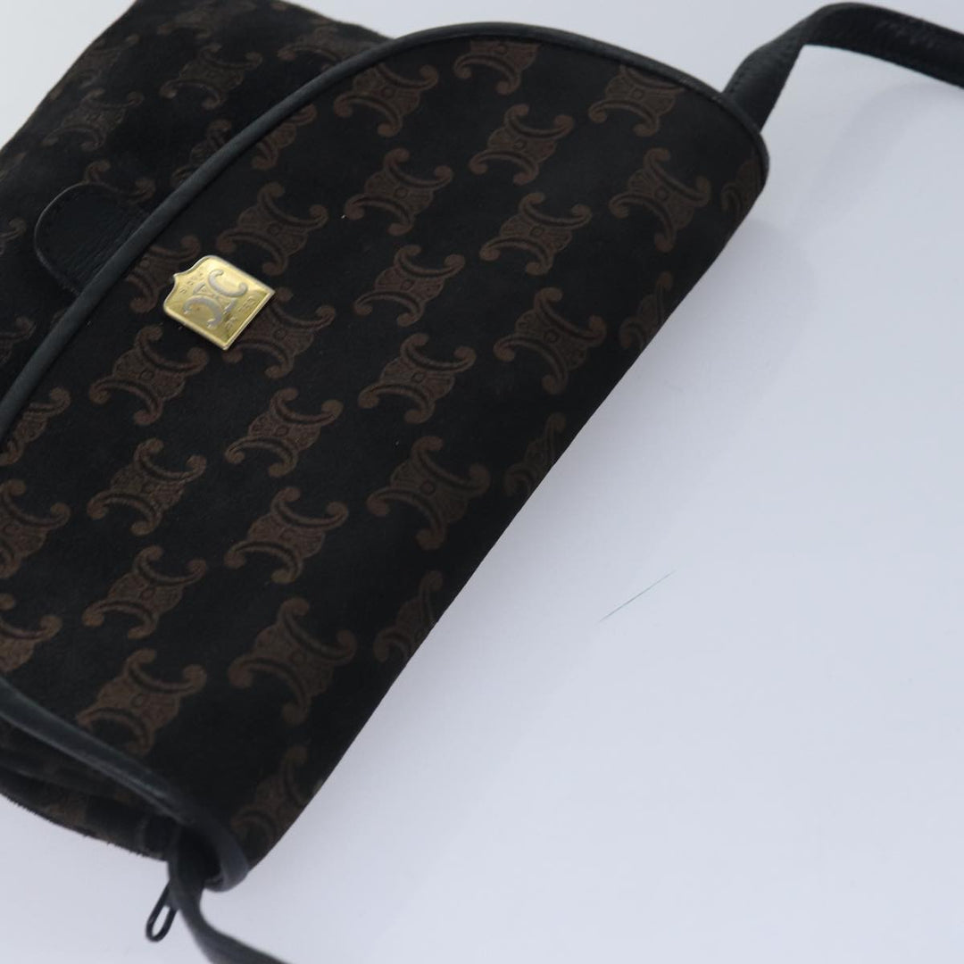 Celine Macadam Canvas Shoulder Bag Gold Black Auth 86637