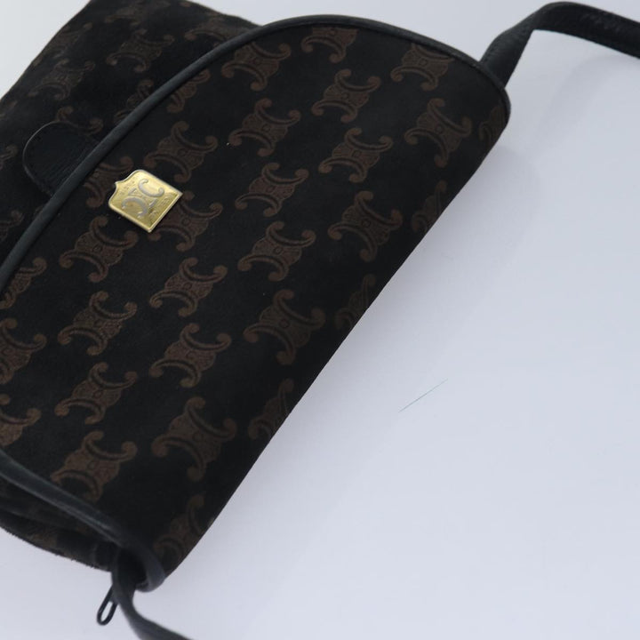 Celine Macadam Canvas Shoulder Bag Gold Black Auth 86637