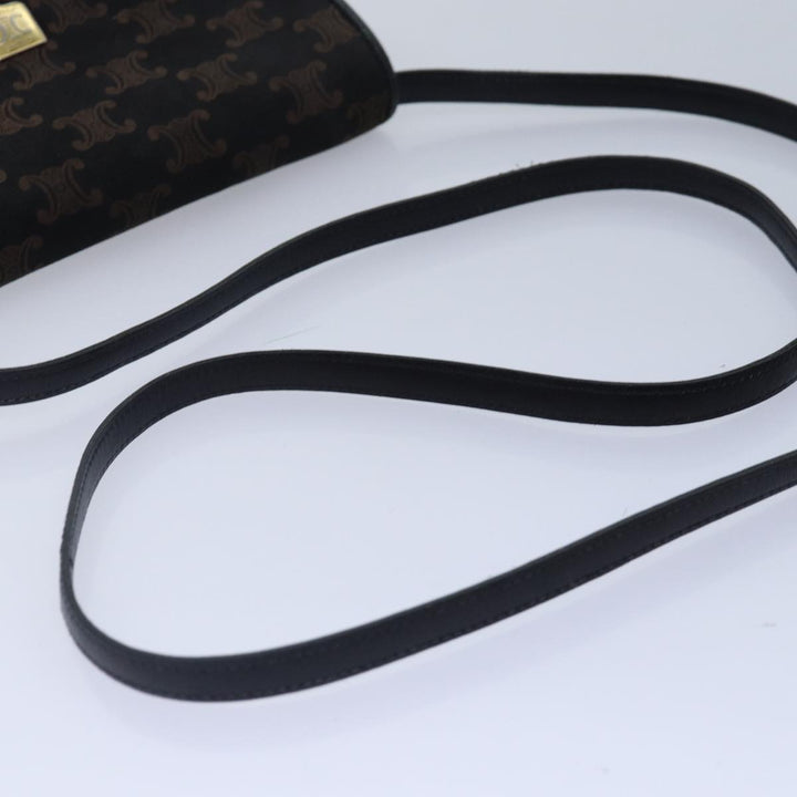Celine Macadam Canvas Shoulder Bag Gold Black Auth 86637