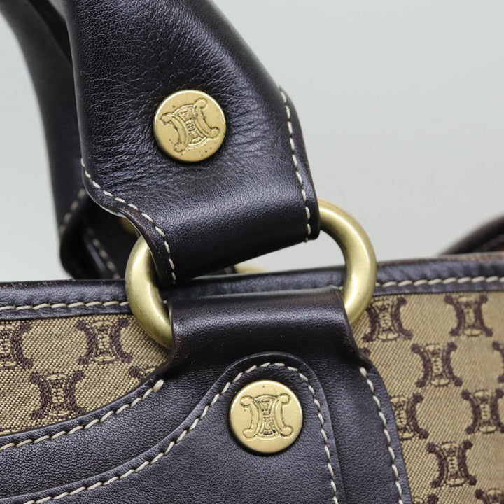 Celine Macadam Canvas Hand Bag Beige Gold Auth 86725