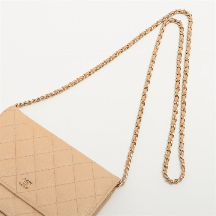 Top Quality Chanel Matrasse Caviar S Chain Wallet Beige Gold
