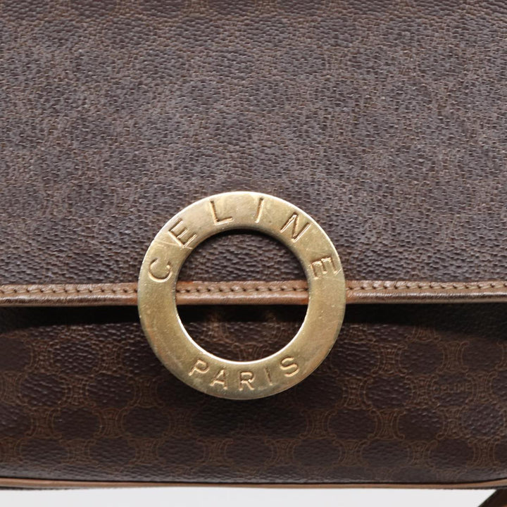 Celine Macadam Canvas Shoulder Bag PVC Leather Brown Gold Auth 86834