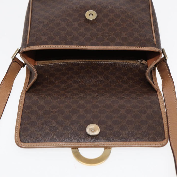 Celine Macadam Canvas Shoulder Bag PVC Leather Brown Gold Auth 86834