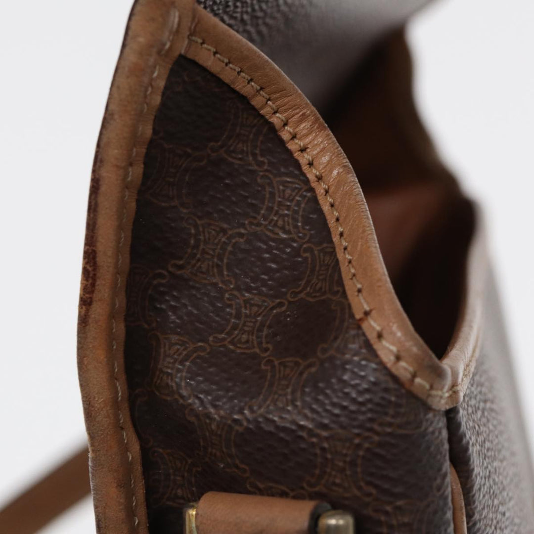 Celine Macadam Canvas Shoulder Bag PVC Leather Brown Gold Auth 86834