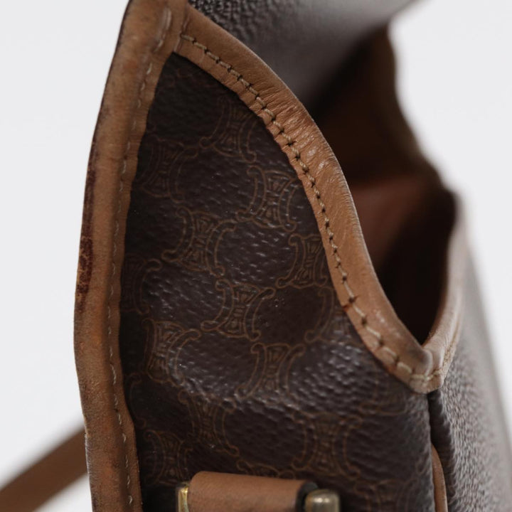 Celine Macadam Canvas Shoulder Bag PVC Leather Brown Gold Auth 86834
