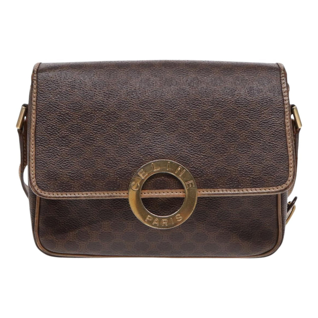 Celine Macadam Canvas Shoulder Bag PVC Leather Brown Gold Auth 86834