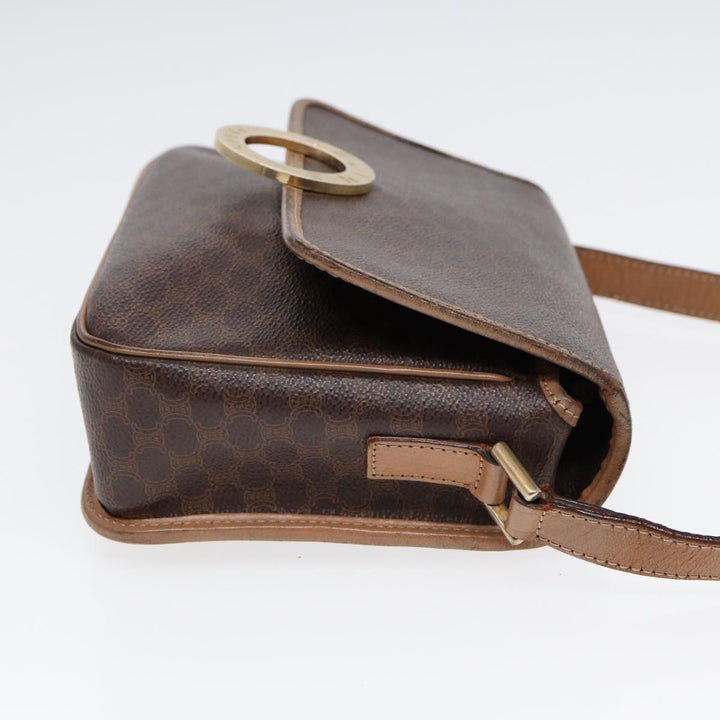 Celine Macadam Canvas Shoulder Bag PVC Leather Brown Gold Auth 86834