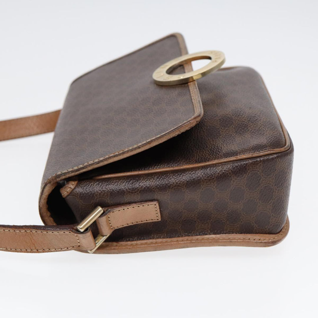 Celine Macadam Canvas Shoulder Bag PVC Leather Brown Gold Auth 86834