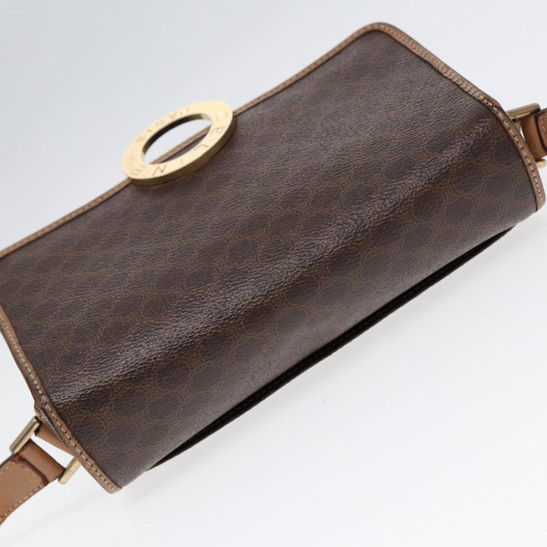 Celine Macadam Canvas Shoulder Bag PVC Leather Brown Gold Auth 86834