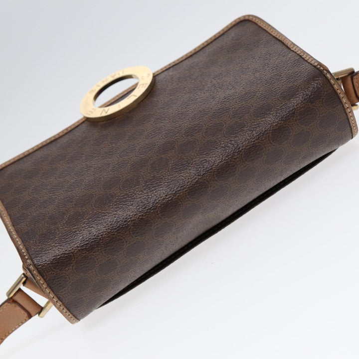 Celine Macadam Canvas Shoulder Bag PVC Leather Brown Gold Auth 86834