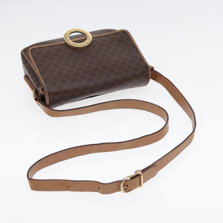 Celine Macadam Canvas Shoulder Bag PVC Leather Brown Gold Auth 86834
