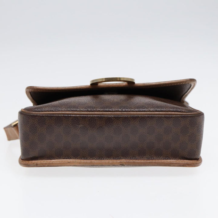 Celine Macadam Canvas Shoulder Bag PVC Leather Brown Gold Auth 86834